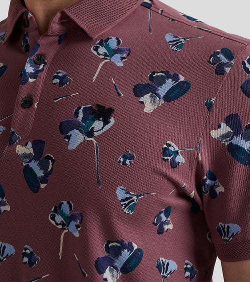 Vanguard poloshirt piqué bloemen donkerroze