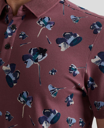 Poloshirt piqué bloemen donkerroze