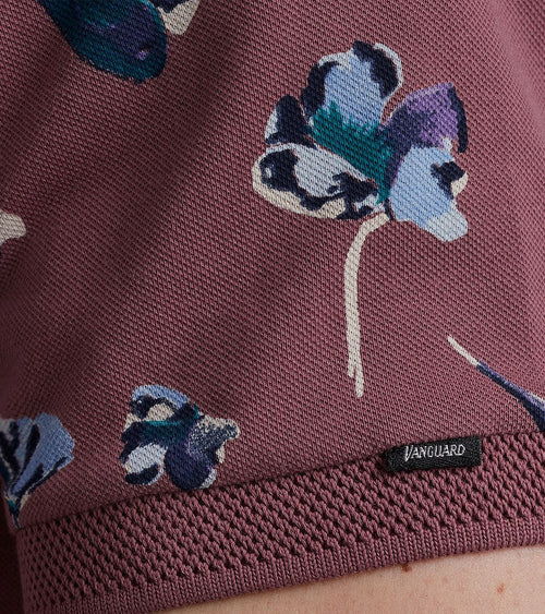 Vanguard poloshirt piqué bloemen donkerroze