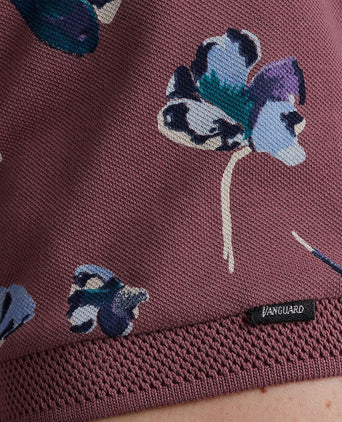 Poloshirt piqué bloemen donkerroze