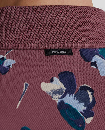 Poloshirt piqué bloemen donkerroze
