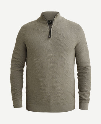 Pullover halve rits mouline forest fog