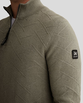 Pullover halve rits mouline forest fog