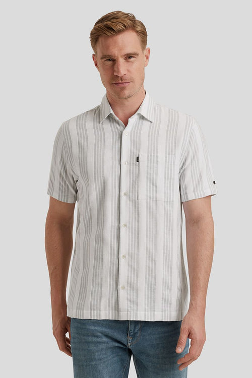 Vanguard short sleeve overhemd dobby streep groen | Regular-fit