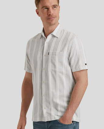 Vanguard short sleeve overhemd dobby streep groen | Regular-fit