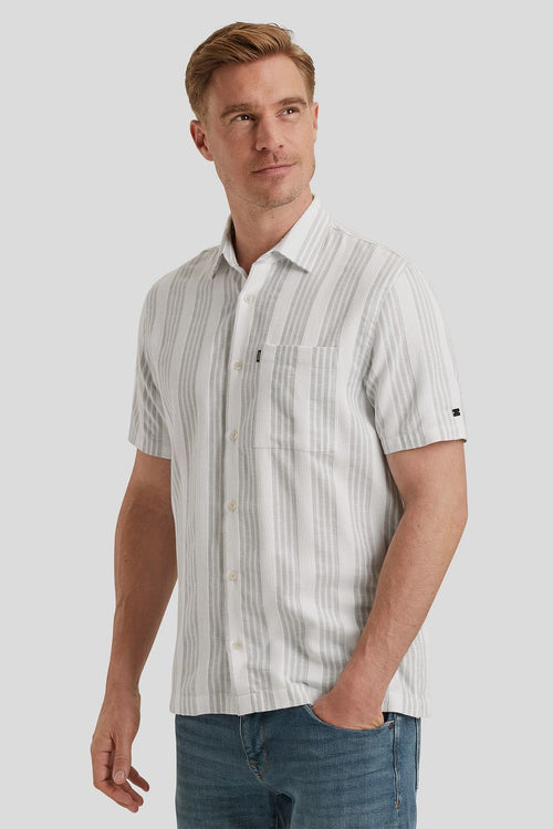 Vanguard short sleeve overhemd dobby streep groen | Regular-fit