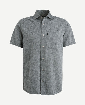 Short sleeve overhemd linnen antraciet
