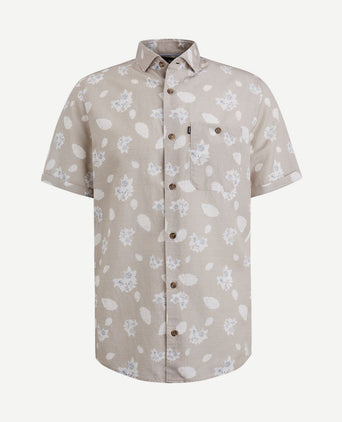 Short sleeve overhemd linnen beige