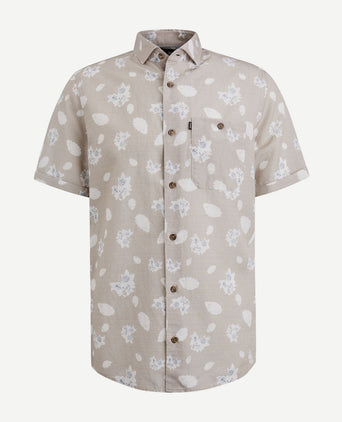 Short sleeve overhemd linnen beige