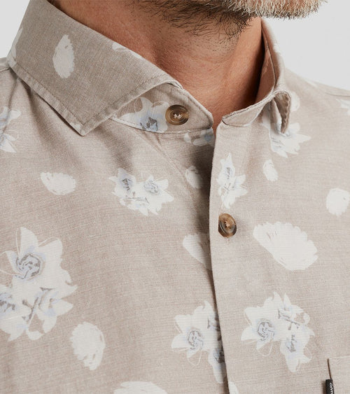 Short sleeve overhemd linnen beige