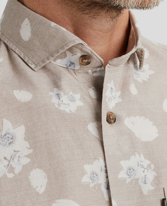 Short sleeve overhemd linnen beige