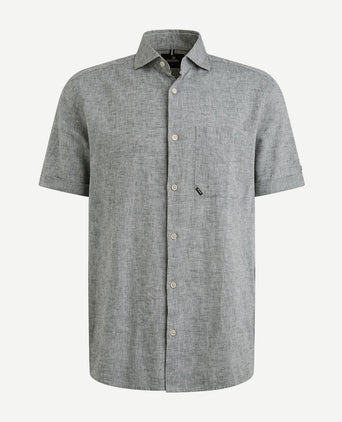 Short sleeve overhemd linnen blend dark slate
