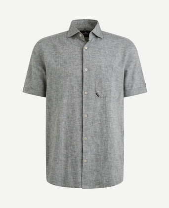 Short sleeve overhemd linnen blend dark slate