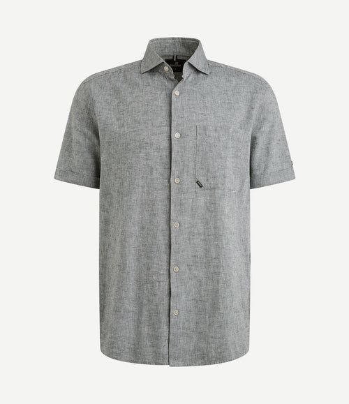 Short sleeve overhemd linnen blend dark slate
