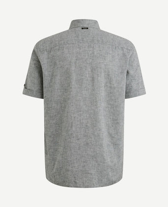 Short sleeve overhemd linnen blend dark slate