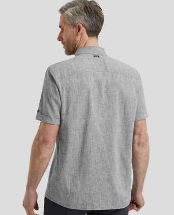 Short sleeve overhemd linnen blend dark slate