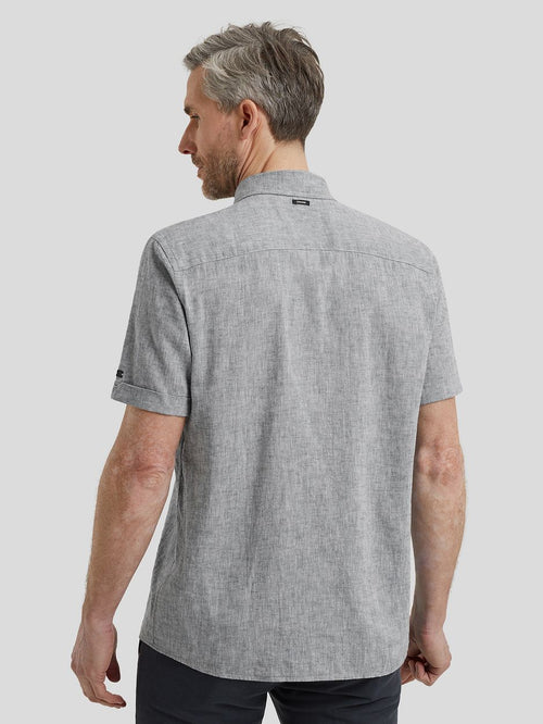 Short sleeve overhemd linnen blend dark slate