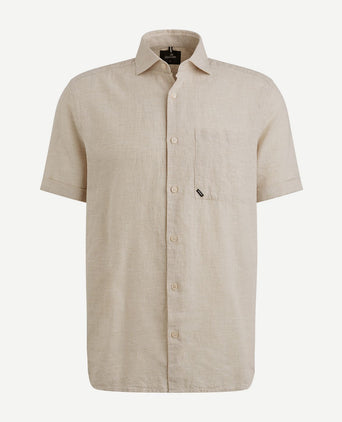 Short sleeve overhemd linnen blend ecru