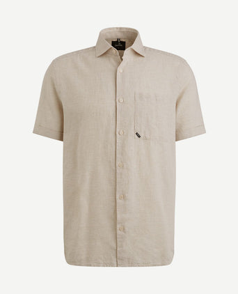 Short sleeve overhemd linnen blend ecru
