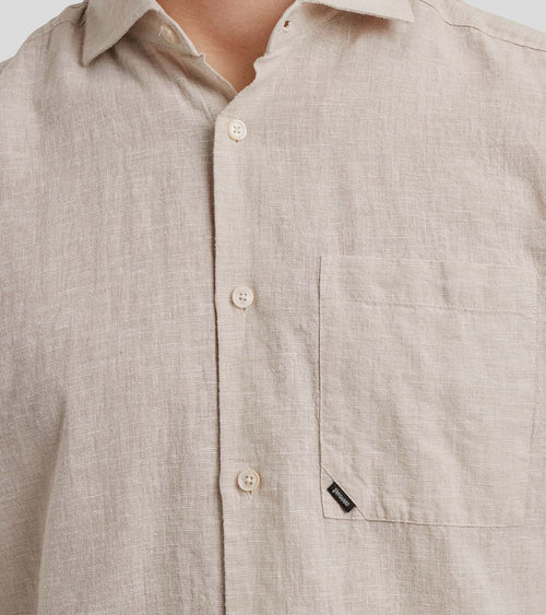 Short sleeve overhemd linnen blend ecru