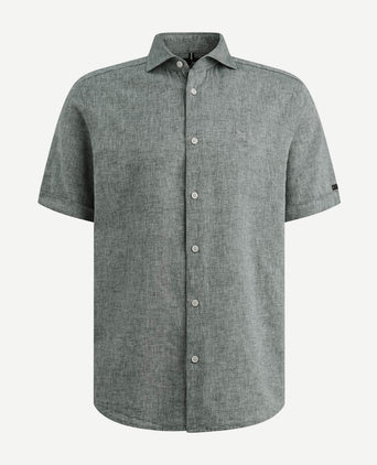 Short sleeve overhemd linnen blend lichtblauw