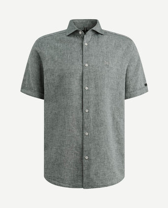 Short sleeve overhemd linnen blend lichtblauw
