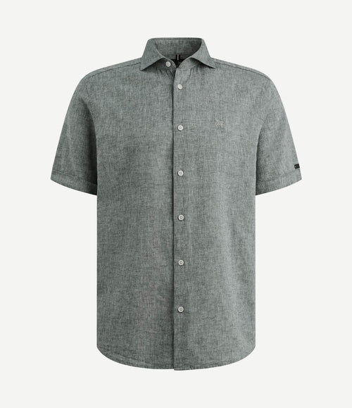 Short sleeve overhemd linnen blend lichtblauw