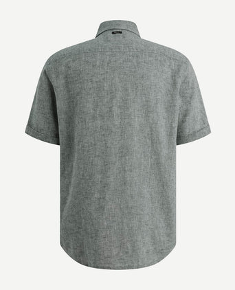 Short sleeve overhemd linnen blend lichtblauw