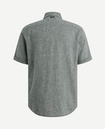 Short sleeve overhemd linnen blend lichtblauw
