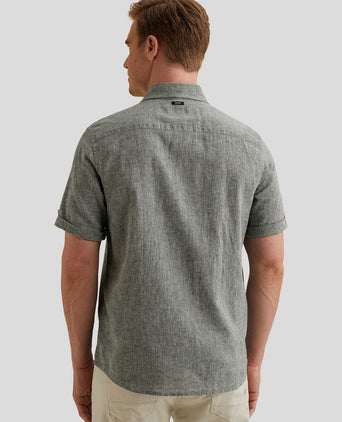 Short sleeve overhemd linnen blend lichtblauw