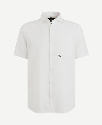 Short sleeve overhemd linnen blend wit