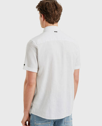 Short sleeve overhemd linnen blend wit