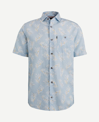 Short sleeve overhemd linnen lichtblauw