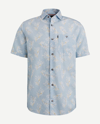 Short sleeve overhemd linnen lichtblauw