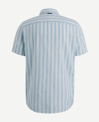 Vanguard short sleeve overhemd linnen streep lichtblauw | Regular-fit