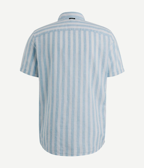 Vanguard short sleeve overhemd linnen streep lichtblauw | Regular-fit
