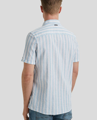 Vanguard short sleeve overhemd linnen streep lichtblauw | Regular-fit