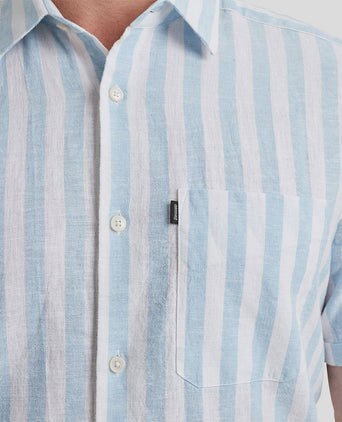 Vanguard short sleeve overhemd linnen streep lichtblauw | Regular-fit