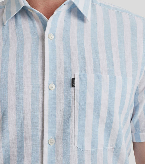 Vanguard short sleeve overhemd linnen streep lichtblauw | Regular-fit
