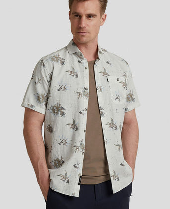 Short sleeves overhemd bloemen ecru
