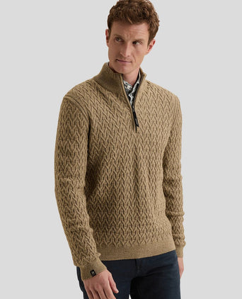 Trui halve rits wol blend beige