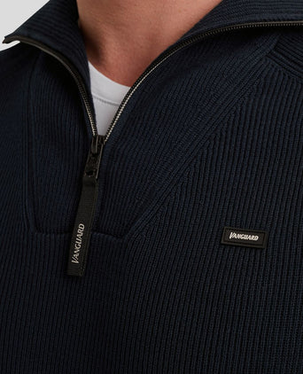 Trui halve rits structuur rib donkerblauw