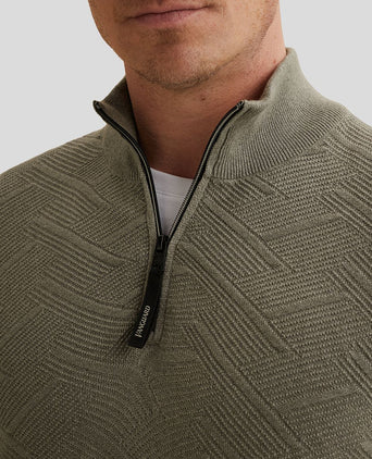 Pullover halve rits mouline forest fog