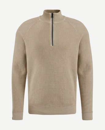 Trui halve rits beige