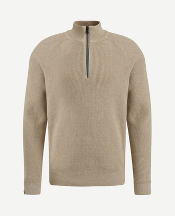 Trui halve rits beige