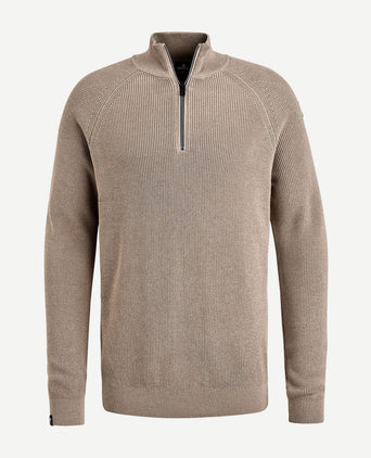 Trui halve rits beige