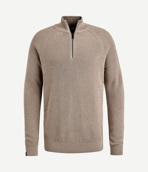 Trui halve rits beige