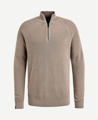 Trui halve rits beige