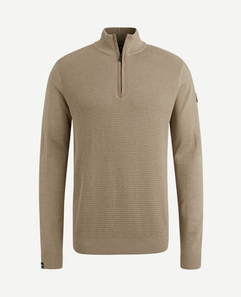 Trui halve rits beige