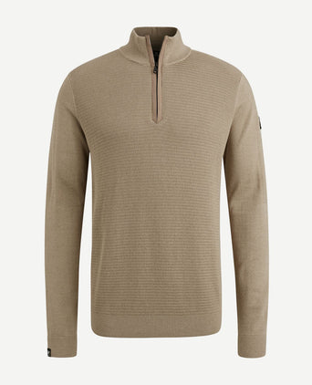 Trui halve rits beige